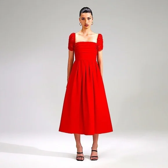 self portrait holiday dress Pink Taffeta Belted Midi Dress – self-portrait-US main image 0